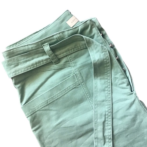 HAPPY NATURE Pants Green Button Front Loop Belt Pockets Cotton Size 16 - Picture 5 of 8